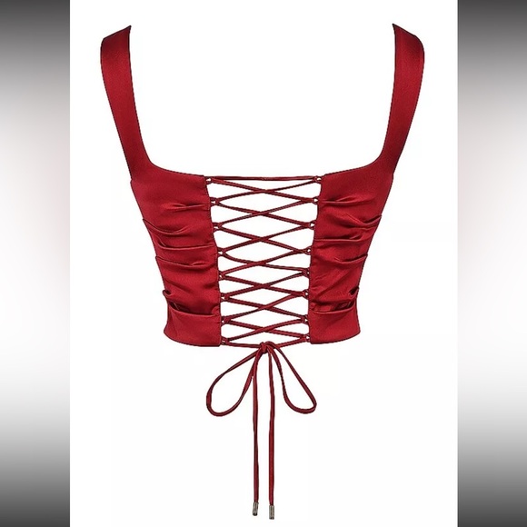 House of CB 'Una' Ruby Lace-Back Corset Satin Top Small - Picture 5 of 15